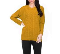 FAIRY TRENDZ Pull en tricot torsadé à manches longues et col rond pour femme Motif losanges, moutarde, 40-42