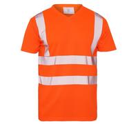 FAIRY TRENDZ T-shirt haute visibilité à manches courtes et col en V pour homme avec bande réfléchissante thermoscellée, Orange, L