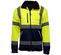 FAIRY TRENDZ Veste polaire haute visibilité entièrement doublée pour homme avec poche zippée, Jaune/bleu marine, M