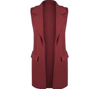 FAIRY TRENDZ Veste sans manches en crêpe ouvert sur le devant avec poches à rabat, col à revers, pour femme, bordeaux, 46-48