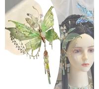 Fairy Wing Hair Clips,Large Fairy Wings Hair Clips,Butterfly Tears Tassel Hairs Clip,Butterfly Tassel Hair Clip for Women,3D Moving Wings Hairs Clip (Green)