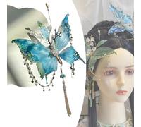 Fairy Wing Hair Clips,Large Fairy Wings Hair Clips,Butterfly Tears Tassel Hairs Clip,Butterfly Tassel Hair Clip for Women,3D Moving Wings Hairs Clip (Blue)