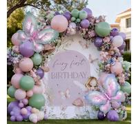Fairy Wonderland Kit de guirlande d'arche de ballons Rose/violet/vert avec papillon 3D pour filles