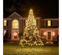 Fairybell Sapin de Noël à LED pour l'extérieur - 3 mètres - 480 LED - Sapin de Noël avec mât de drapeau - Blanc chaud avec Twinkle