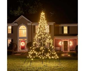 Fairybell Sapin de Noël à LED pour l'extérieur - 3 mètres - 480 LED - Sapin de Noël avec mât de drapeau - Blanc chaud