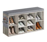 FairyLee Banc à Chaussures, Organiseur De Chaussures avec 10 Compartiments, SièGe Rembourré, pour Entrée, Couloir, Placard,ÉTagèRe à Chaussures, Meuble De Rangeme,104X30X53CM,Gris