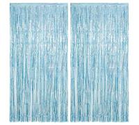 fairymaiden 2 Rideau Métallique Tinsel Bleu, Rideaux à Franges en Aluminium Bleu Clair Porte Fenêtre Décoration, Toile de Fond pour Anniversaire de La Sirène, Fête de Mariage,Baby Shower Garçon 1x2m