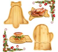 FairyPeach 2Pcs Assiette de Noël en Bambou, Plateau Apero, PlateauBambou Naturel, Plateaux d'Exposition en Bambou, Assiette à Dîner BambouNoël, Assiettes Plates (B)