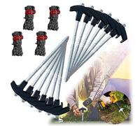 Fairypeach Lot de 12Piquets de Tente+4 Cordes de Tente,Sardines de Fixation, Piquet de Tente a Visser Avec Filetage Et Support de Corde,pour Sols Durs Jardin Camping Pêche Tentes Sols Durs l'extérieur