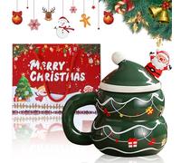 Fairypeach Mug de Noël 400ml en Céramique Avec Couvercle et Cuillère - Modèle d'Arbre, Bonhomme de Neige, Père Noël - Cadeau Hiver (SD)
