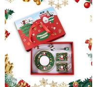 FairyPeach Tasse à Café de Noël, lot e 2 Tasse à Café de Noël, Livré Avec Une Assiette, Une Cuillère et un Couvercle, Convient pour Une Utilisation à Ou pour Offrir en Cadeau,200ml (Vert)