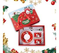FairyPeach Tasse à Café de Noël, lot e 2 Tasse à Café de Noël, Livré Avec Une Assiette, Une Cuillère et un Couvercle, Convient pour Une Utilisation à Ou pour Offrir en Cadeau,200ml (Rouge)