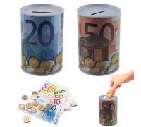 FairyPeach Tirelire Metal 11x7.5 cm, Set de 2 Euro Money Saving Box, 100/200 Billet Box Qui Ne s'Ouvre Pas - Cadeau Créatif (20+50)