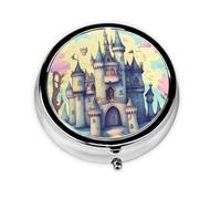 Fairytale Castle Mini boîte à pilules ronde avec revêtement en métal pratique pour le transport quotidien et les voyages d'affaires