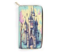 Fairytale Castle Portefeuille fin en cuir synthétique pour cartes de crédit, argent liquide, poche à fermeture éclair, poche pour pièces d'identité, porte-monnaie, porte-monnaie, petite taille avec