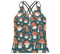 Fairytale Débardeur de bain rétro champignons et escargots pour femme, Champignons et escargots rétro de conte de fées, Taille S