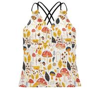 Fairytale Débardeur de bain rétro champignons et escargots pour femme Séchage rapide Contrôle du ventre, Champignons et escargots rétro de conte de fées, Taille XL