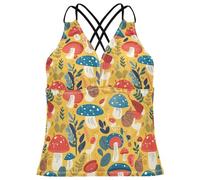 Fairytale Maillot de bain tankini rétro champignons et escargots pour femme Séchage rapide Contrôle du ventre, Champignons et escargots rétro de conte de fées, Taille S