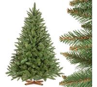 FAIRYTREES Épicéa Naturel, Tronc Vert, Sapin de Noël Artificiel, matériel PVC, Socle en Bois, 150cm