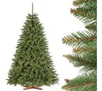 FAIRYTREES Épicéa Naturel, Tronc Vert, Sapin de Noël Artificiel, matériel PVC, Socle en Bois, 220cm