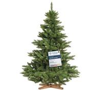 FairyTrees Sapin de Noël Artificiel 150 cm NORDMANN | Arbre de Noël avec Support en Bois | Sapin avec Tronc Vert | Made in EU