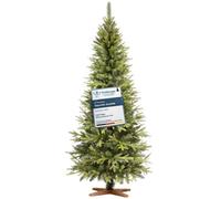 FairyTrees Sapin de Noël Artificiel 180cm NORDMANN SLIM | Arbre de Noël avec Support en Bois | Sapin avec Tronc Marron | Made in EU