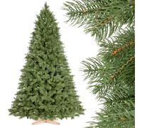 FairyTrees Sapin de Noël Artificiel 220cm Sapin Royal | Arbre de Noël avec Support en Bois | éléments moulés par Injection| Made in EU