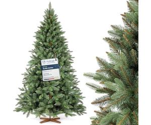 FAIRYTREES Sapin de Noël Artificiel, Nordmann Premium 220 cm, Éléments naturels moulés par Injection, Fabriqué en UE, Arbre de Noël avec Support en Bois de frêne Fait à la Main
