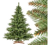 FairyTrees Sapin de Nordmann, Tronc Vert, Sapin de Noël Artificiel, matériel PVC, Socle en Bois, 180cm