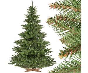 FAIRYTREES Sapin de Nordmann, Tronc Vert, Sapin de Noël Artificiel, matériel PVC, Socle en Bois, 220cm