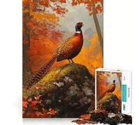 Faisan dans Les Bois d'automne Puzzle de 1000 pièces pour Adultes Jeu de réflexion Relaxant Image à Assembler pour Les vœux du Père Noël (38x26cm)