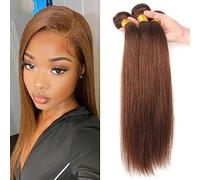 Faisceaux de cheveux humains, Bundles de cheveux humains raides brun clair 8-32 pouces Extensions de cheveux humains for les femmes noires 1/3/4 Bundles (# 4),Extensions de cheveux(24 26 28 30)