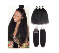 Faisceaux de cheveux humains Paquets droits crépus avec fermeture cheveux humains 3 4 paquets avec fermeture Extension de cheveux brésiliens Remy Yaki noir naturel pré-épilés avec des cheveux de bébé