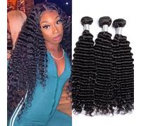 Faisceaux de cheveux humains Tissage en lot brésilien naturel Deep Wave bouclé, Extensions de cheveux naturels noirs naturels, lots de 1/3/4 Faisceaux de tissage de cheveux(REMY HAIR_14 14 14 14)