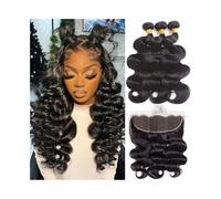 Faisceaux de cheveux paquets de vague de corps avec 13x4 extensions de cheveux humains véritables, cheveux brésiliens Remy, 3 paquets dentelle frontale, partie libre (20 22 24 fermeture 18)