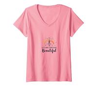 Faisons Quelque Chose de Beau - Inspiration Artistique T-Shirt avec Col en V, Femme, Rose, L