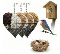 Fait à la Main Alpaca Fibre Oiseau Nidification Coeur, Nidification matériel pour Oiseau Sauvage, Support de matériau de Nidification Rechargeable,Colibri Maison décoration,pour Les Amateurs d'o 3PCS