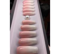 Fait à la main Faux Ongles Court MouyouGlow,Ballerine Nude Rose Babyboomer Ombre Blanc Resuable Press on Nails avec Gel Pad,Handmade Fake Nails 10Pcs（#42-L Taille）