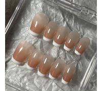 Fait à la main Faux Ongles Court MouyouGlow,Ballerine Ombre Nude Natural Naturel Blanc French Resuable Press on Nails avec Gel Pad,Handmade Fake Nails 10Pcs（#40-L Taille）