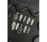 Fait à la main Faux Ongles Long MouyouGlow,Ballerina Noir Buchstabe 3D Planète Étoiles Cross Cool Y2K Coquette Spice Girls Resuable Press on Nails,Handmade Fake Nails 10Pcs（75-S Taille）