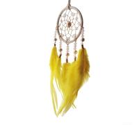 Fait à la main pour pendentif attrape-rêves, perles colorées en maille avec plumes naturelles, décoration murale extérieure pour maison, jardin, cour (jaune)