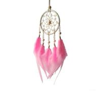 Fait à la main pour pendentif attrape-rêves, perles colorées en maille avec plumes naturelles, décoration murale extérieure pour maison, jardin, cour (rose)