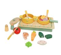 Fait Faux Ensemble de cuisine de cuisine - Amélioré Safety Kids Kitchen Tools, Accessionals Pour Les Compétences De Jeu De Rôle | Couverture De Stockage Confortable En Bois Avec Pots, Pelles, Légumes