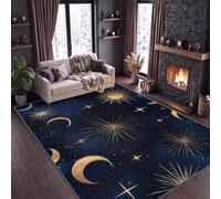 Fait Main, Astrologie, Tarot Tapis Interieur Antidérapant, Tapis Corps Célestes, Soleil D'Or, Croissant De Lune Pour Enfants Jeu Garçons Fille Chambre Jouer Ramper 200 x 300 cm Nettoyage Facile