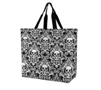 FAITEMGG Sacs à provisions réutilisables vintage gothique motif tête de mort damassé sacs fourre-tout sacs fourre-tout sacs à bandoulière pour voyage, pique-nique, quotidien, femmes adolescentes