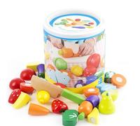 Faites comme si vous jouiez à la nourriture - Coupe en bois - Ensemble d'accessoires de cuisine - Jouet de fausses aliments - Kit de jeu durable pour les tout-petits | Outils de cuisine éducatifs