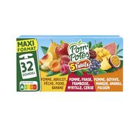 Faites le plein de saveurs avec POM'POTES Compote 5 Fruits sans sucres ajoutés, Lot de 32 gourdes de 90g - Lot de 2
