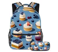 Faites une déclaration à l'école avec ce lot de 2 cartables pour garçons et filles, adolescents, sac à dos et trousse à crayons, motif dessert bleu, multicolore, B:29.4x20x40cm P:19x7.5x3.8cm, Sacs à
