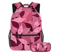 Faites une déclaration à l'école avec ce lot de 2 sacs d'école pour garçons et filles, adolescents, sac à dos et trousse à crayons, motif feuilles roses, multicolore, B:29.4x20x40cm P:19x7.5x3.8cm,
