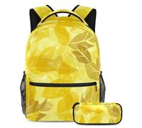 Faites une déclaration avec ce sac d'école tendance 2 pièces pour garçons, filles, adolescents, motif feuilles jaunes, multicolore, B:29.4x20x40cm P:19x7.5x3.8cm, Sacs à dos de jour
